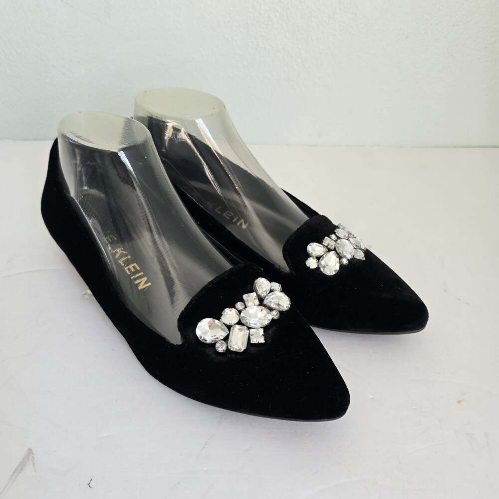 Anne Klein Kamy Velvet Loafers Women's 8M Black Rhinestone Cluster Festive